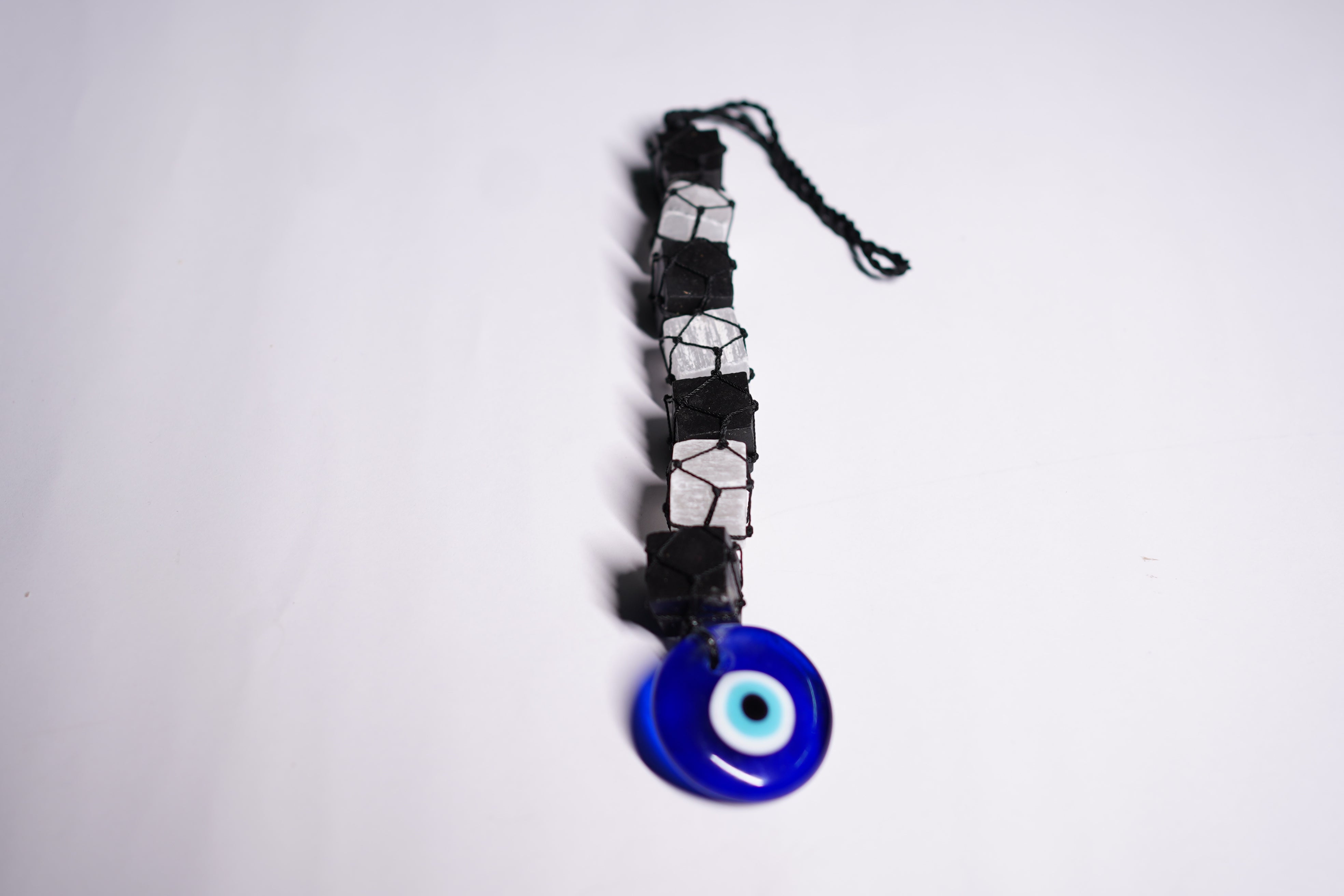 Black Tourmaline and Selenite with Evil Eye Hanging