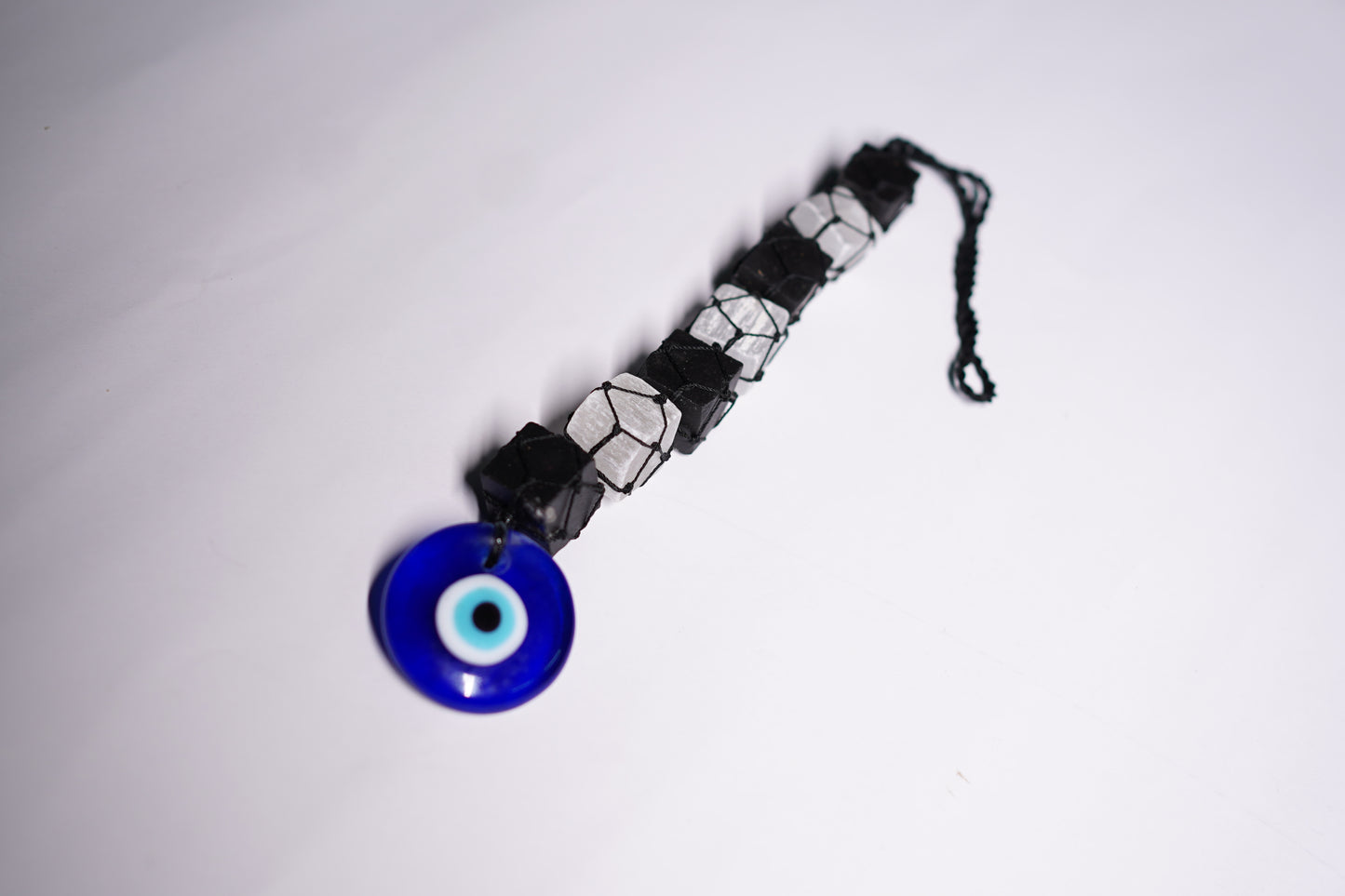 Black Tourmaline and Selenite with Evil Eye Hanging
