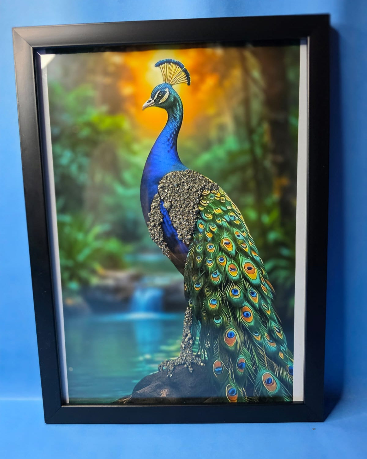 Peacock Frame in Pyrite – Beauty, Prosperity & Positive Energy