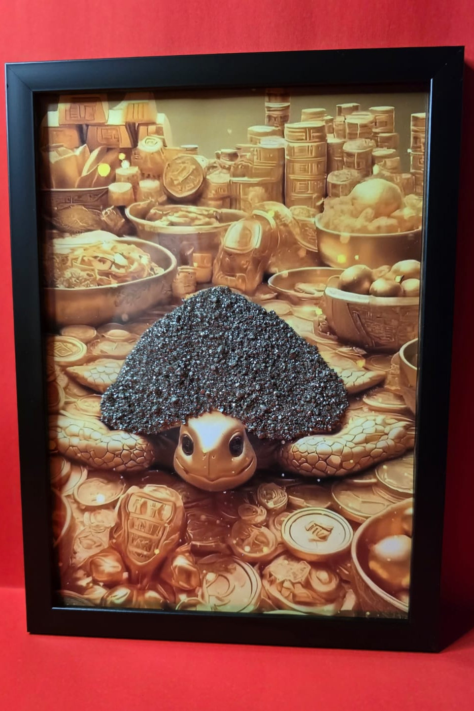 Tortoise Frame in Pyrite with Golden Background – Longevity, Stability & Prosperity