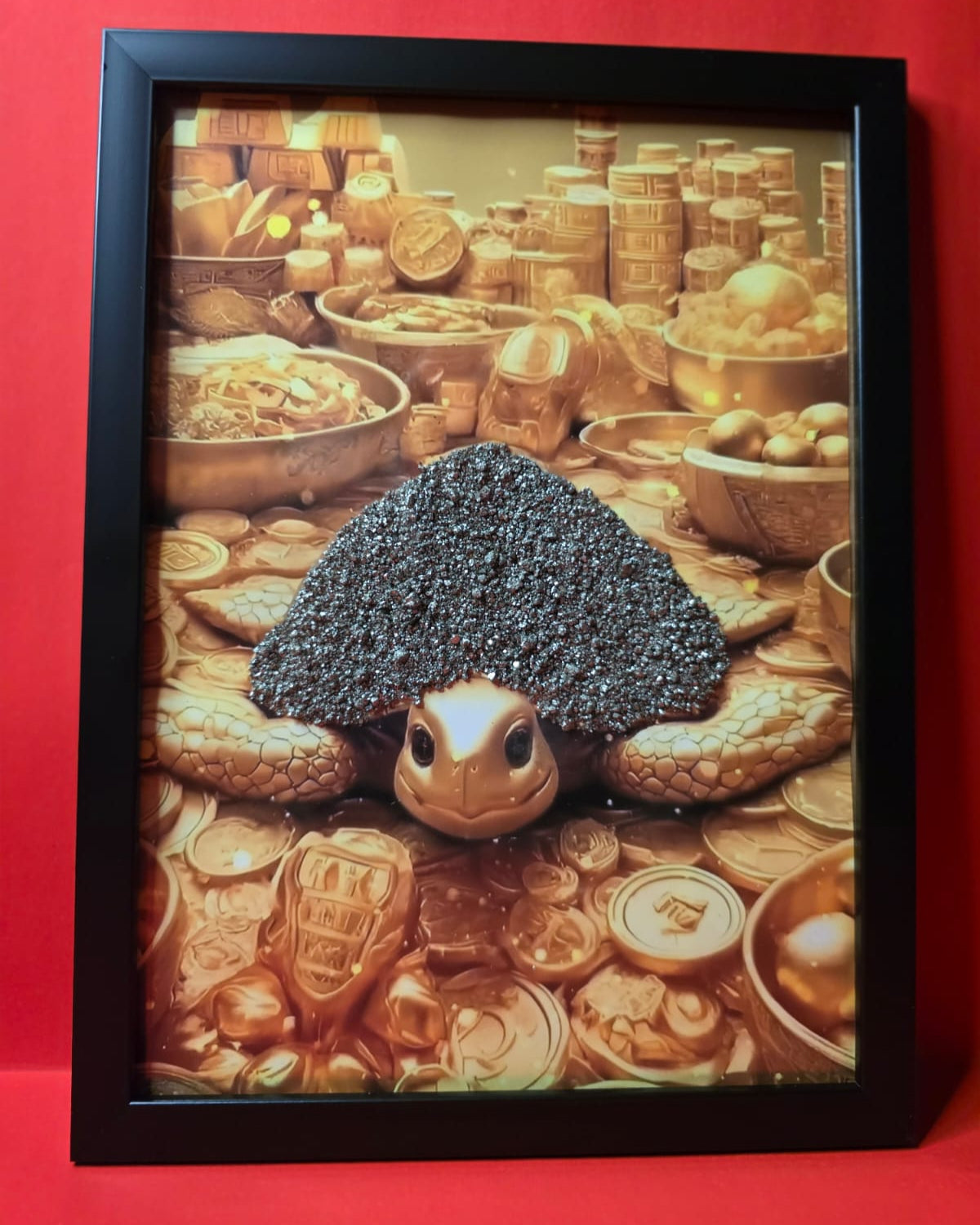 Tortoise Frame in Pyrite with Golden Background – Longevity, Stability & Prosperity