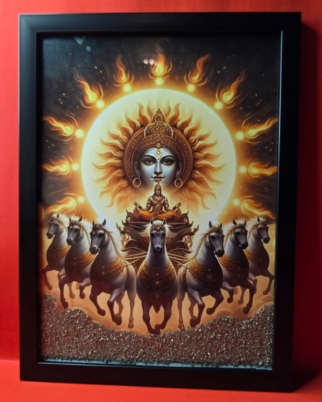 7 Running Horses with Surya Dev Frame in Pyrite – Power, Prosperity & Divine Energy