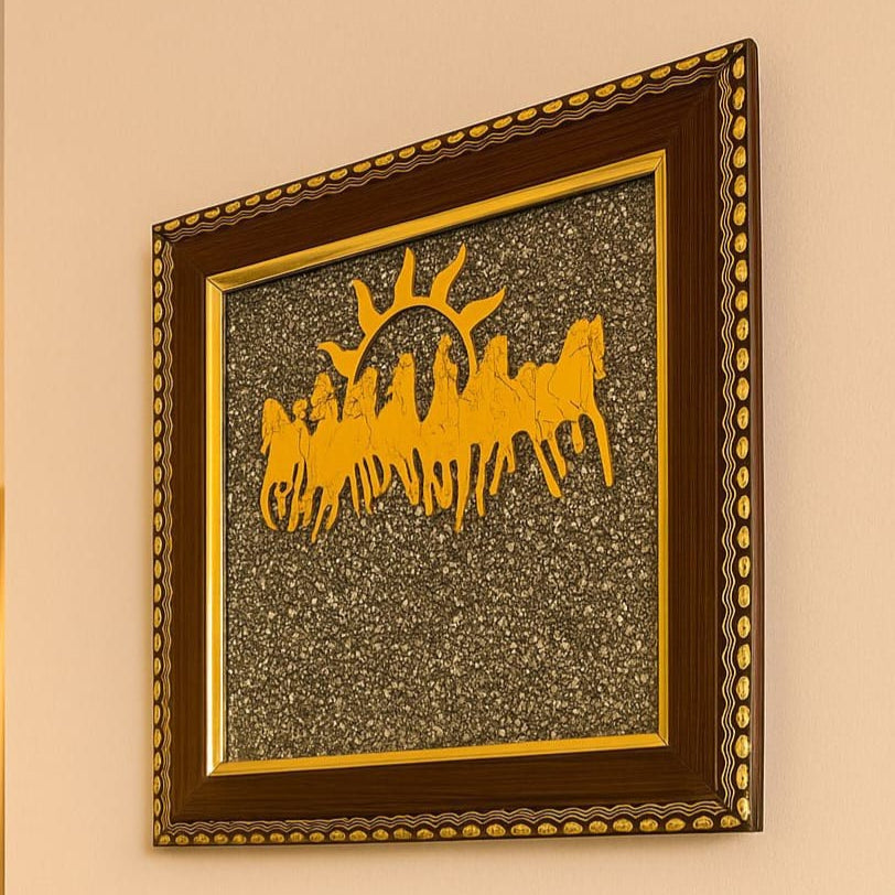 7 Running Horses with Sunrise Frame in Pyrite – Power, Success & Prosperity