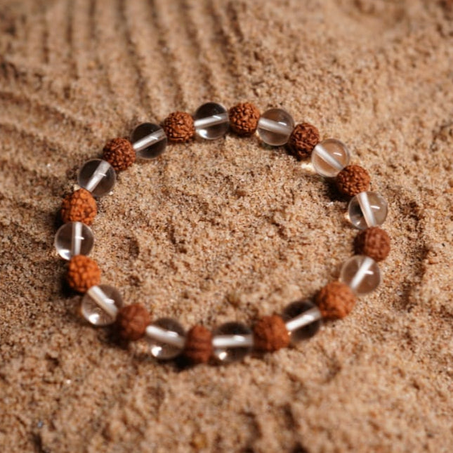 Clear Quartz with Rudraksh Bracelet – Clarity, Protection & Spiritual Growth