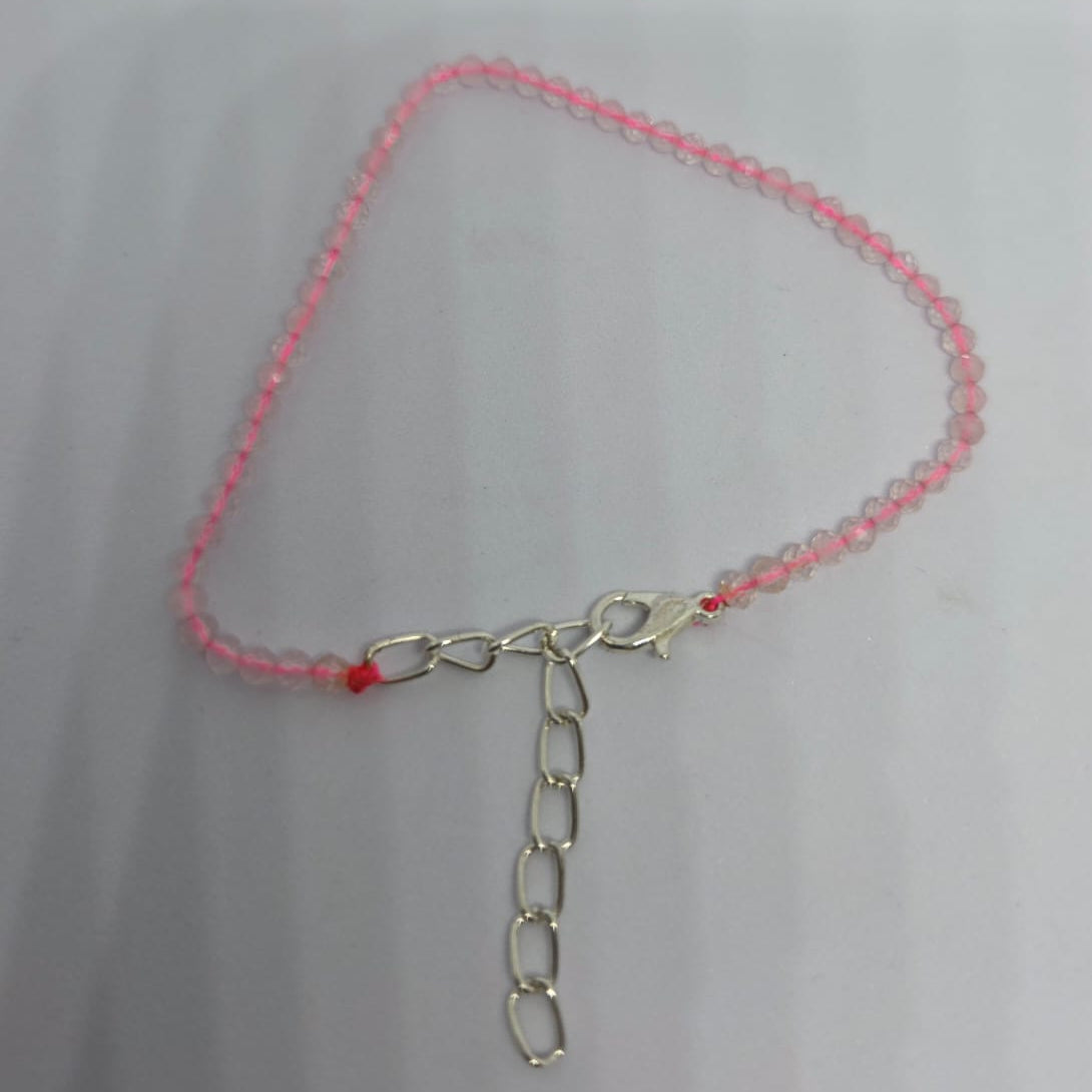 Rose Quartz Anklet made from natural Rose Quartz crystal beads with silver clasp and adjustable chain.