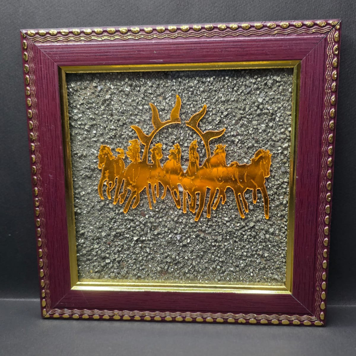 7 Running Horses with Sunrise Frame in Pyrite – Power, Success & Prosperity