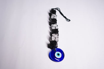 Black Tourmaline and Selenite with Evil Eye Hanging