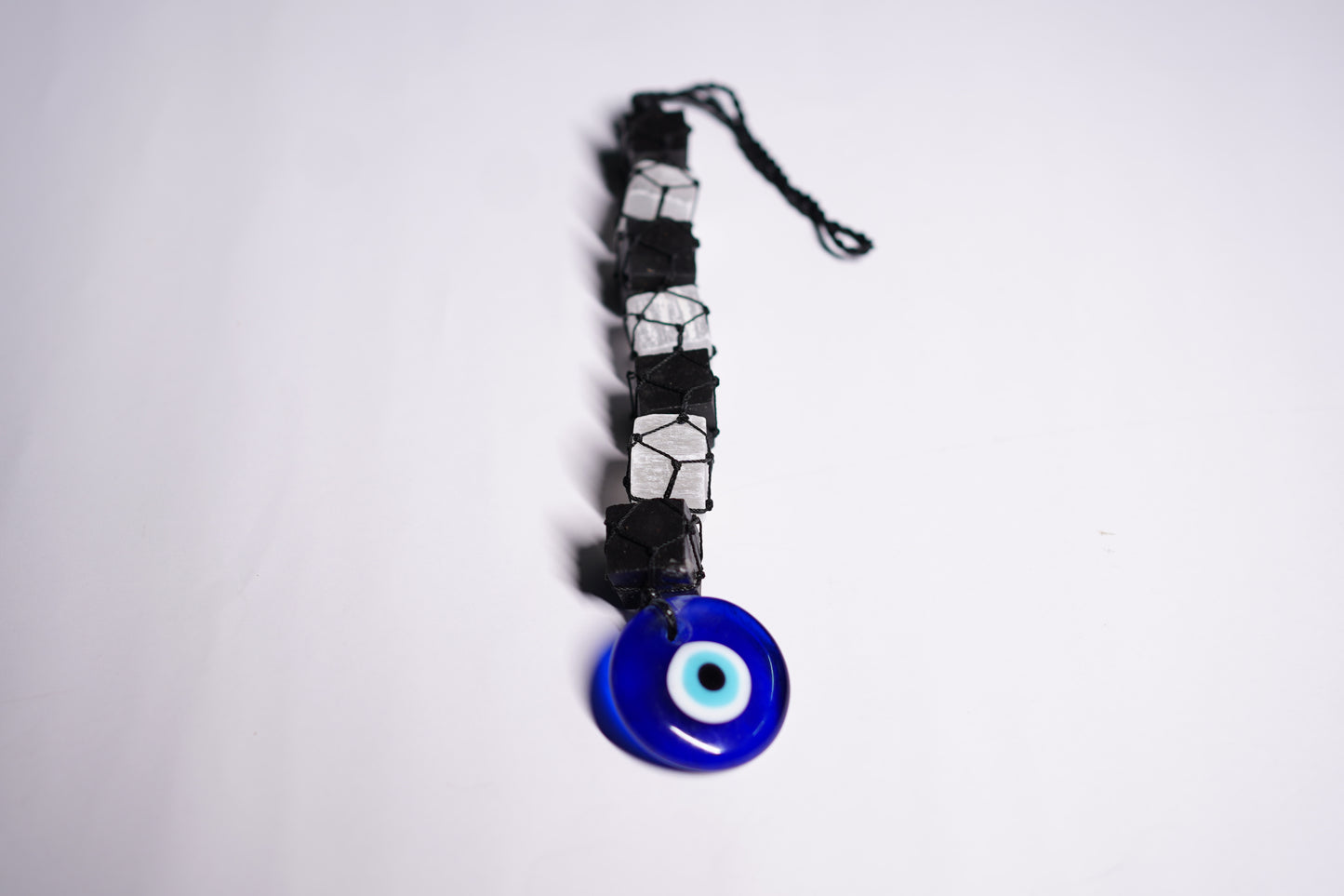 Black Tourmaline and Selenite with Evil Eye Hanging