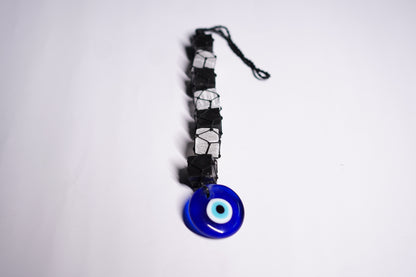 Black Tourmaline and Selenite with Evil Eye Hanging
