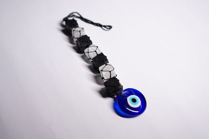 Black Tourmaline and Selenite with Evil Eye Hanging