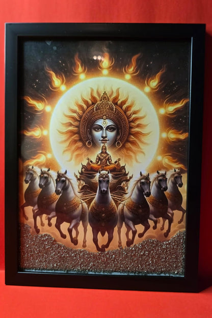 7 Running Horses with Surya Dev Frame in Pyrite – Power, Prosperity & Divine Energy