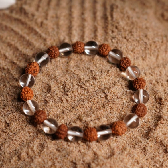 Clear Quartz with Rudraksh Bracelet – Clarity, Protection & Spiritual Growth